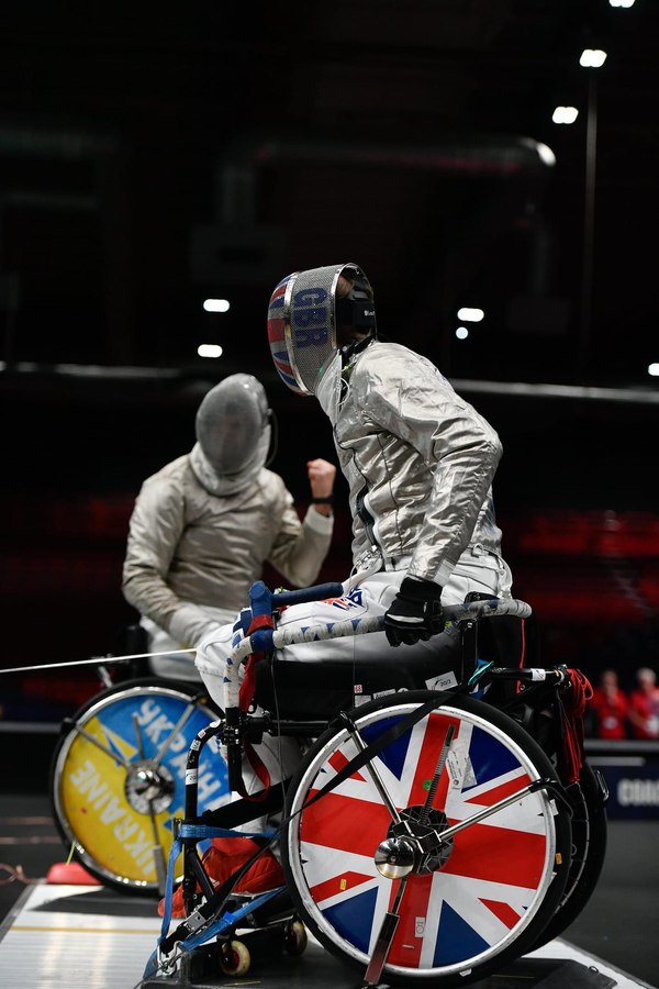 Great Britain vs Ukraine Paralympic fencing — GB and Ukraine wheel covers